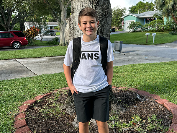 Student on the first day of school.