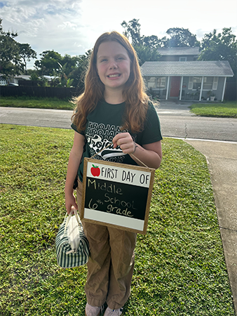 Student on the first day of school.