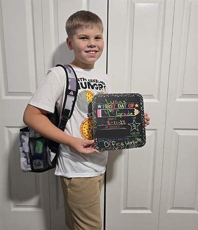 Student on the first day of school.