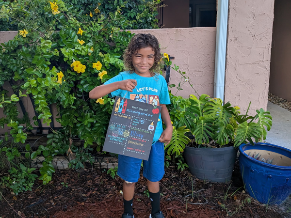 Student on the first day of school.