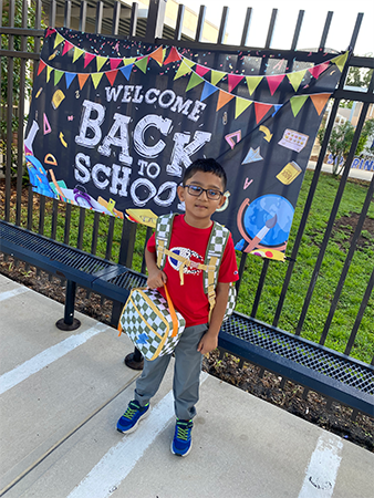 Student on the first day of school.