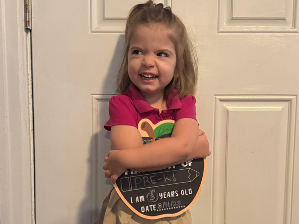 Student on the first day of school.