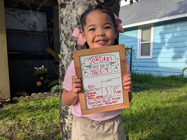 Student on the first day of school.