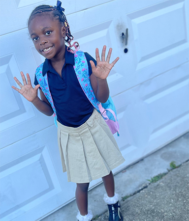 Student on the first day of school.
