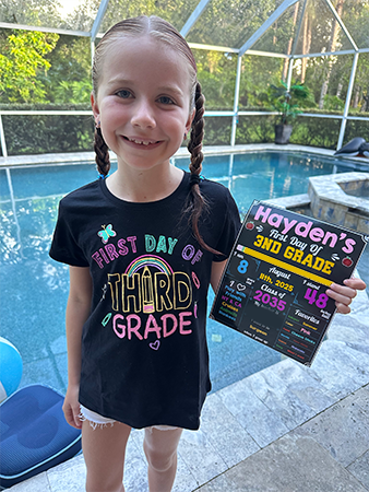 Student on the first day of school.