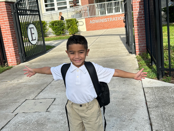 Student on the first day of school.